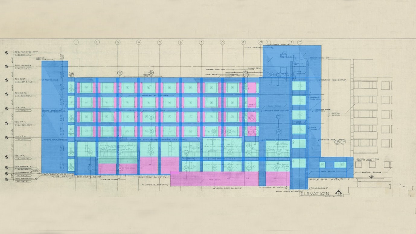 Historic building elevation with thermal analysis